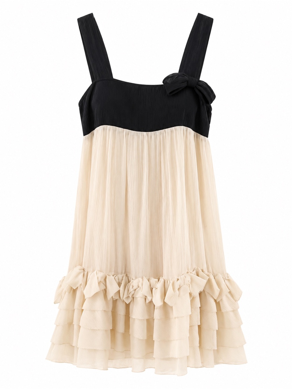 Juicy Couture Silk Colorblock Dress With Ruffle Hem Black & Cream Size P